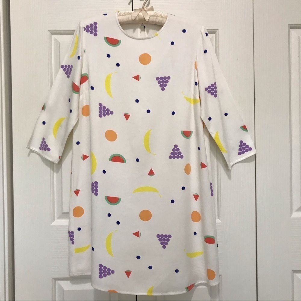 White Fruit-Print Mini Dress - Casual Shift
